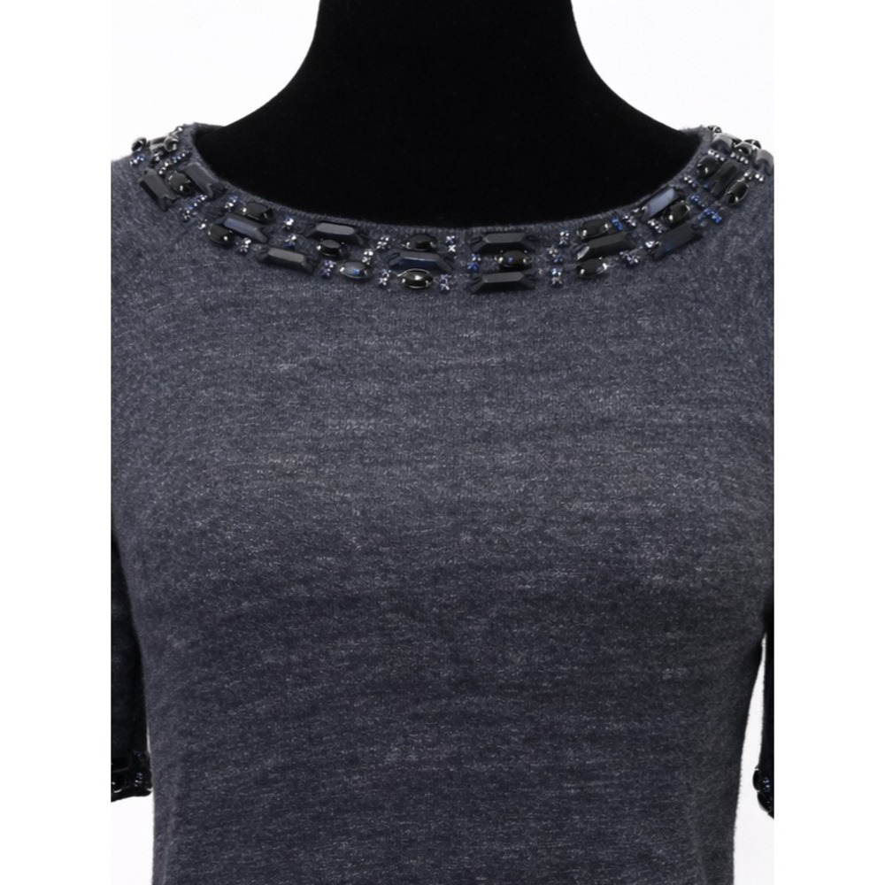 J. Crew Womens Sweatshirt Top Sz Small Navy Blue Short Sleeve Crew Embellished - Picture 3 of 12